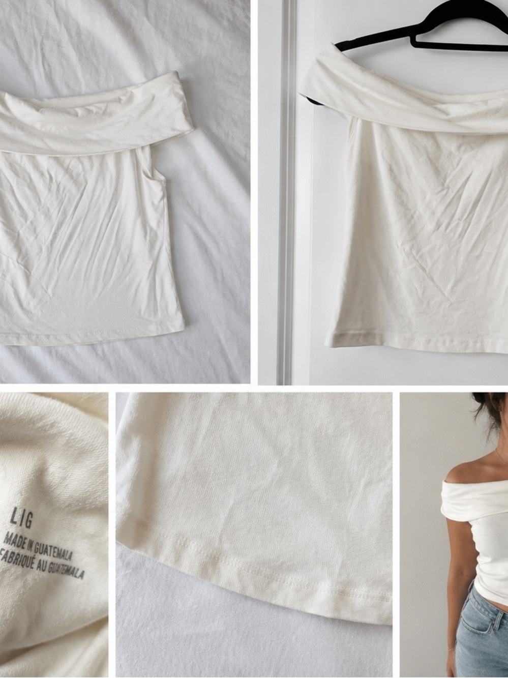 Aerie Off-Shoulder White Women's Top - Classic Stretch Tee